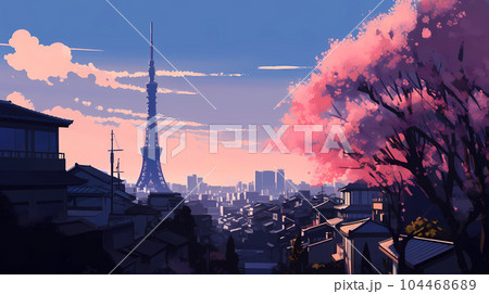 Illustration of beautiful view of the city of Tokyo, Japan Illustration of beautiful view of the city of Tokyo, Japan 104468689
