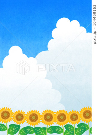 夏のイラスト素材　入道雲とひまわり畑 104469163