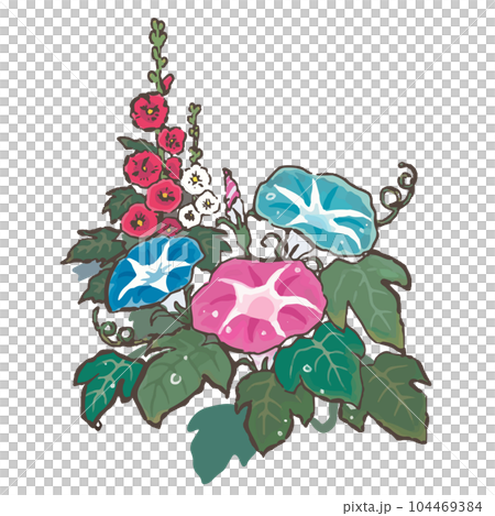 手描きの朝顔とあおいの花のイラスト 手描きの朝顔とあおいの花のイラスト 104469384