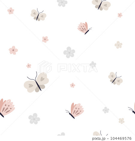 Pastel colored seamless pattern with butterflies and flowers 104469576