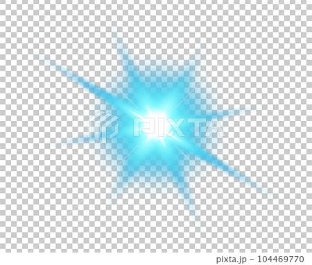 Blue star and sparks isolated on transparent background. Flares and sunbursts. Glowing light effects. PNG. 104469770