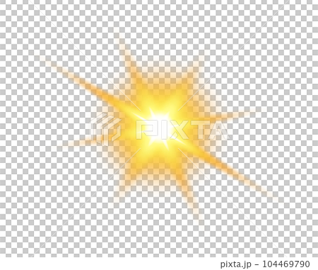 Golden star and sparks isolated on transparent background. Flares and sunbursts. Glowing light effects. PNG. 104469790
