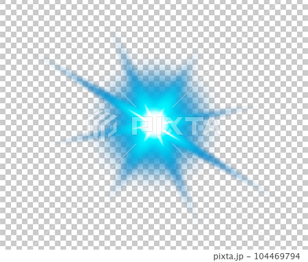 Blue star and sparks isolated on transparent background. Flares and sunbursts. Glowing light effects. PNG. 104469794