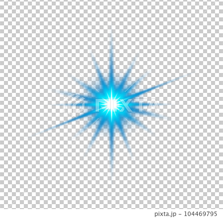 Blue star and sparks isolated on transparent background. Flares and sunbursts. Glowing light effects. PNG. 104469795
