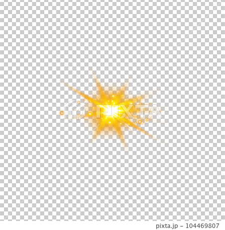 Golden star and sparks isolated on transparent background. Flares and sunbursts. Glowing light effects. PNG. 104469807
