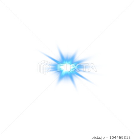 Blue star and sparks isolated on transparent background. Flares and sunbursts. Glowing light effects. PNG. 104469812