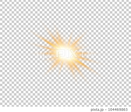 Golden star and sparks isolated on transparent background. Flares and sunbursts. Glowing light effects. PNG. 104469863