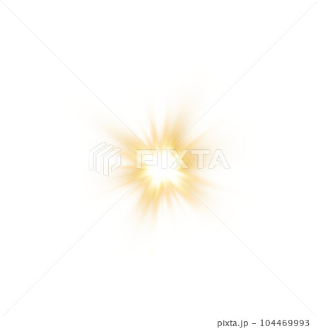Golden star and sparks isolated on transparent background. Flares and sunbursts. Glowing light effects. PNG. 104469993