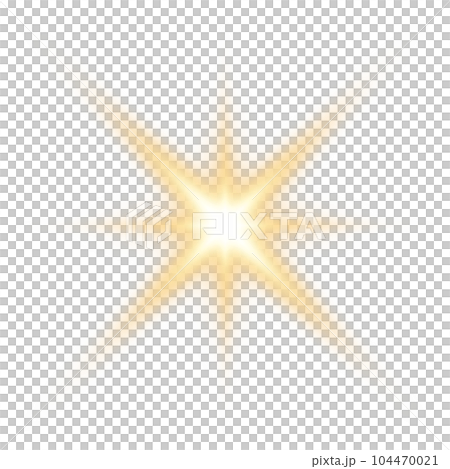 Golden star and sparks isolated on transparent background. Flares and sunbursts. Glowing light effects. PNG. 104470021