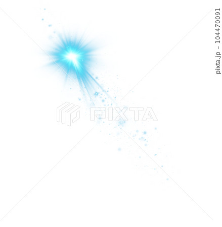 Blue star and sparks isolated on transparent background. Flares and sunbursts. Glowing light effects. PNG. 104470091