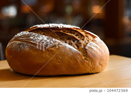 Single Sourdough big bread at the table. 104472369