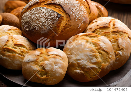 Some Sourdough bread at the served at the table. Some Sourdough bread at the served at the table. 104472405
