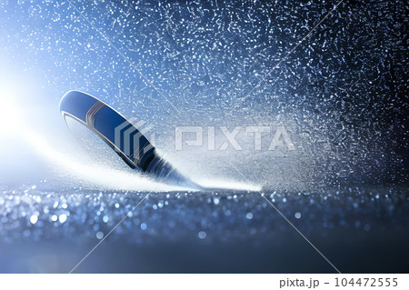 Water droplet or water drop at the surface of the water. Water splash to the surface. 104472555