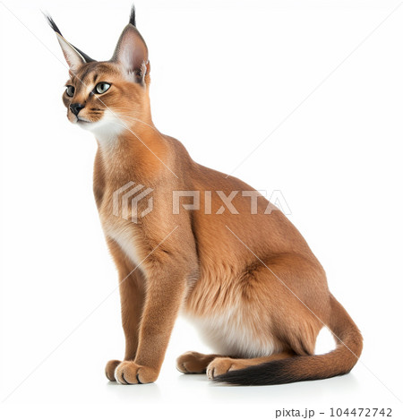 Caracal, red cat, steppe lynx, portrait, close-up isolated on white, interesting beautiful animal, Caracal, red cat, steppe lynx, portrait, close-up isolated on white, interesting beautiful animal, 104472742