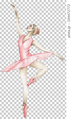 Watercolor dancing ballerina in red dress. Isolated dancing ballerina. Hand drawn classic ballet performance, pose. Young pretty ballerina women illustration. Can be used for postcard and posters. 104472772