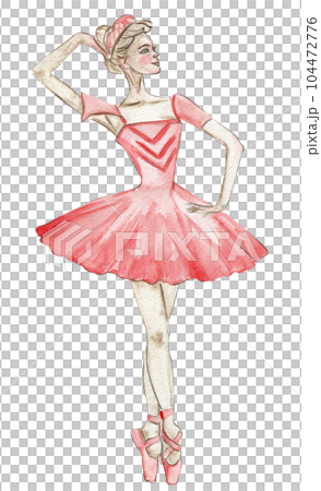 Watercolor dancing ballerina in red dress. Isolated dancing ballerina. Hand drawn classic ballet performance, pose. Young pretty ballerina women illustration. Can be used for postcard and posters. 104472776