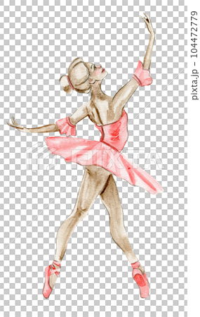 Watercolor dancing ballerina in red dress. Isolated dancing ballerina. Hand drawn classic ballet performance, pose. Young pretty ballerina women illustration. Can be used for postcard and posters. 104472779