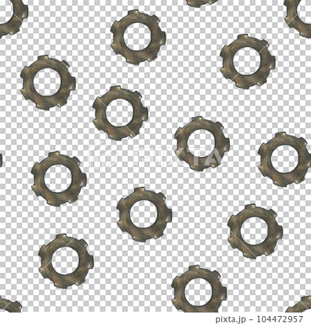 Hand-Drawn Steampunk Gear Transmission Element Seamless Pattern on White Background. Digital Paper with Metal Gear Illustration Drawn by Colored Pencil. Hand-Drawn Steampunk Gear Transmission Element Seamless Pattern on White Background. Digital Paper with Metal Gear Illustration Drawn by Colored Pencil. 104472957