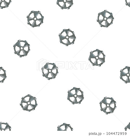 Hand-Drawn Steampunk Gear Transmission Element Seamless Pattern on White Background. Digital Paper with Metal Gear Illustration Drawn by Colored Pencil. Hand-Drawn Steampunk Gear Transmission Element Seamless Pattern on White Background. Digital Paper with Metal Gear Illustration Drawn by Colored Pencil. 104472959