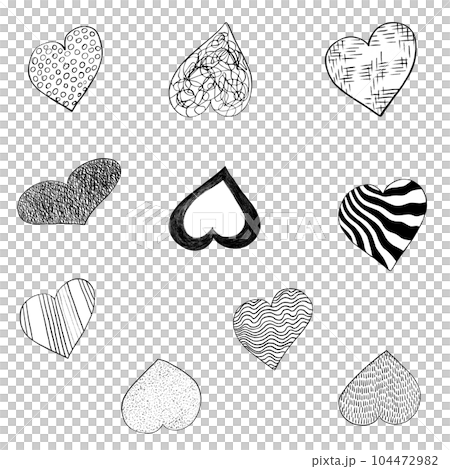 Set of Black Hearts Drawn by Pencil. The Sign of World Heart Day. Symbol of Valentines Day. Heart Shape Isolated on White Background. 104472982