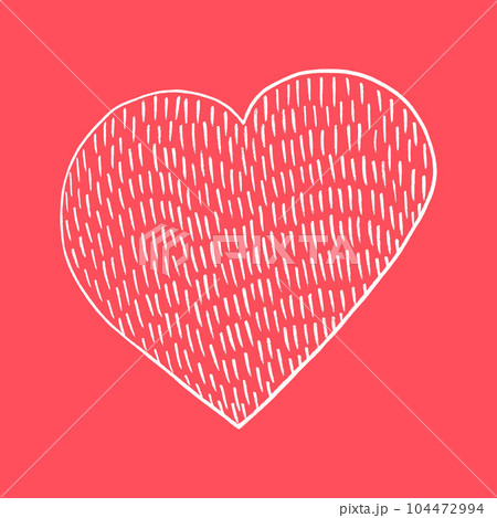 White Heart Drawn by Colored Pencil. The Sign of World Heart Day. Symbol of Valentines Day. Heart Shape Isolated on Red Background. 104472994