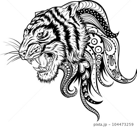 outline of Tiger head vector illustration designのイラスト素材