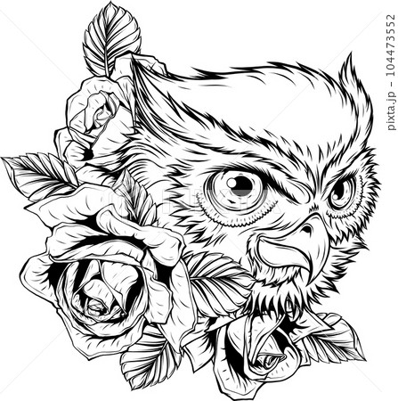 vector illustration of outline Owl head design 104473552