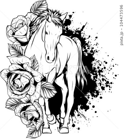 Vector illustration of horse in outline design 104473596