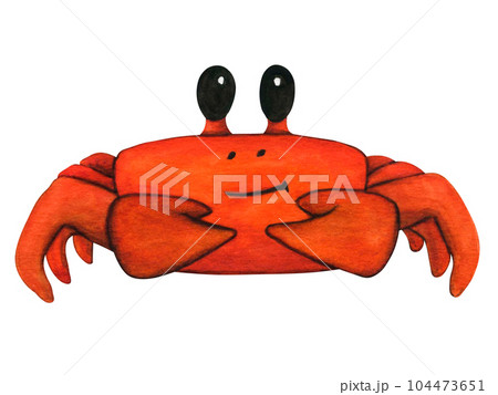 Watercolor illustration cute cartoon crab, hand drawn on an isolated white background for kids print and invitation cards 104473651