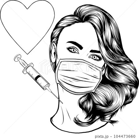 Flat illustration of medical syringe with medicine or vaccine. Heart background. Flat illustration of medical syringe with medicine or vaccine. Heart background. 104473660