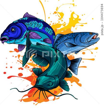 set of colored fish vector illustration design set of colored fish vector illustration design 104473694