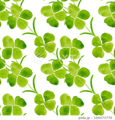 Four-leaf clover. Seamless pattern of green watercolor flowers for your design Four-leaf clover. Seamless pattern of green watercolor flowers for your design 104473770