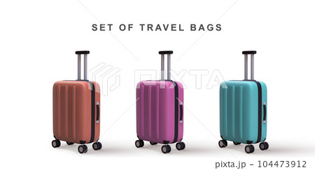 3D set travel trolley bags on white background. Vector illustration. 104473912