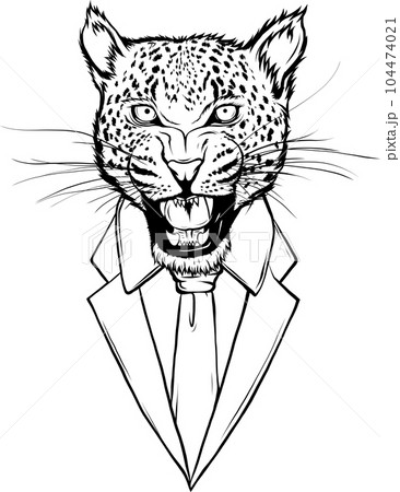leopard head in black and white outline 104474021