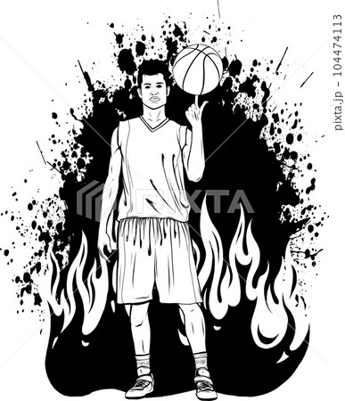 Basketball player with a ball outline vector illustration 104474113