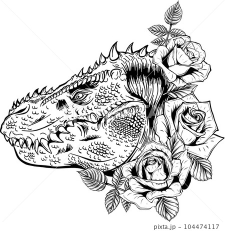 Vector illustration of outline dinosaur tyrannosaurus head 104474117