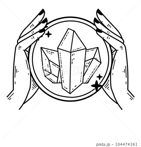 Magic crystal ball and gems in hand. Mystical and magical witch ritual. Spiritual mystery future wizard teller. Esoteric Astrology and fortune. Magic crystal ball and gems in hand. Mystical and magical witch ritual. Spiritual mystery future wizard teller. Esoteric Astrology and fortune. 104474161