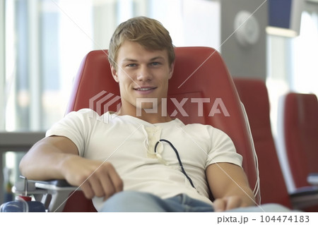 Blood donor at donation. Also concept image for World blood donor day - June 14 Blood donor at donation. Also concept image for World blood donor day - June 14 104474183