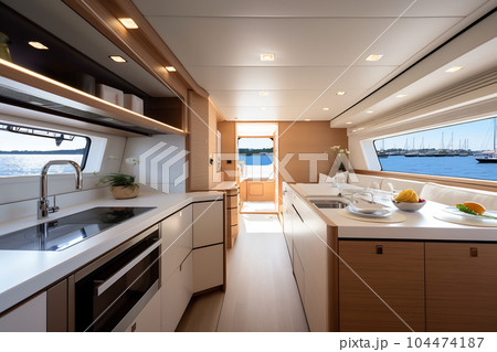 Luxurious interior of a modern yacht 104474187