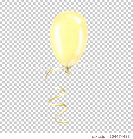 Yellow balloon with ribbon. Watercolor illustration, hand drawn. Isolated object on a white background. 104474488