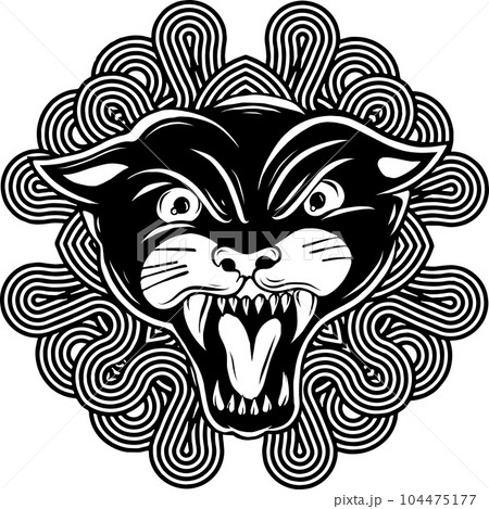 Vector Cartoon Angry Black Panther Head Line Art 104475177
