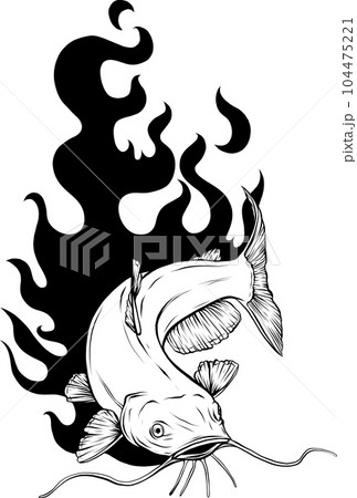 Hand-drawn Catfish. Black and white. Vector sketch of a fish Hand-drawn Catfish. Black and white. Vector sketch of a fish 104475221