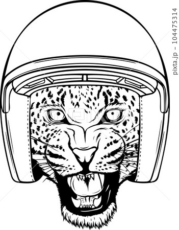 leopard head in black and white outline 104475314