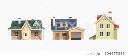 various houses front view isolated in set 104475316