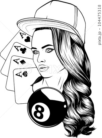 Vector woman face. beautiful girl with long wavy hair curls. 104475318
