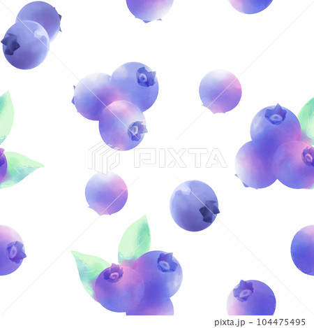 ブルーベリーのシームレス水彩イラスト。 104475495