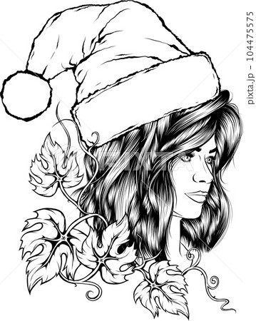 Vector woman face. beautiful girl with long wavy hair curls. 104475575