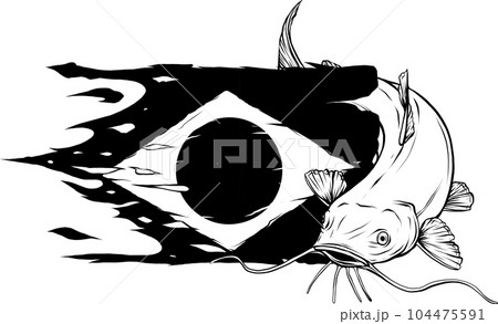 Hand-drawn Catfish. Black and white. Vector sketch of a fish Hand-drawn Catfish. Black and white. Vector sketch of a fish 104475591