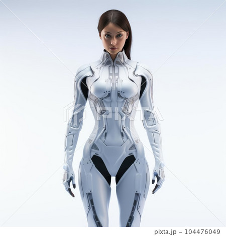 Woman in clothes of the future on a white background Woman in clothes of the future on a white background 104476049