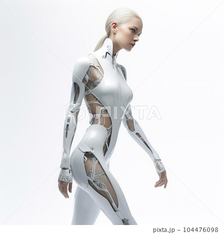 Woman in clothes of the future on a white background 104476098